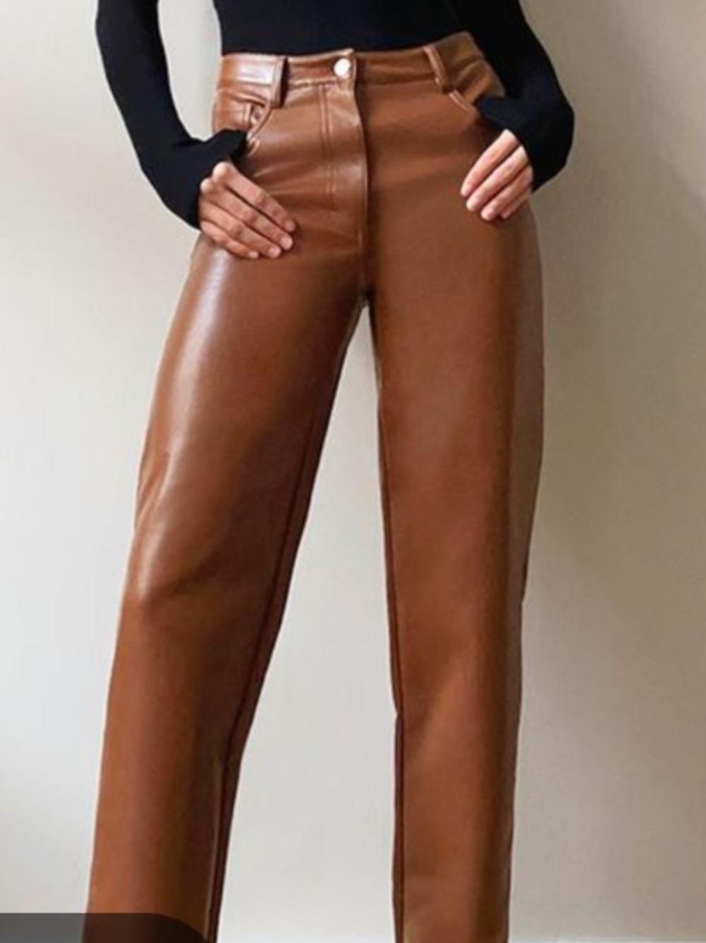 Wilfred Faux Leather Straight Leg Pants - Cognac Brown